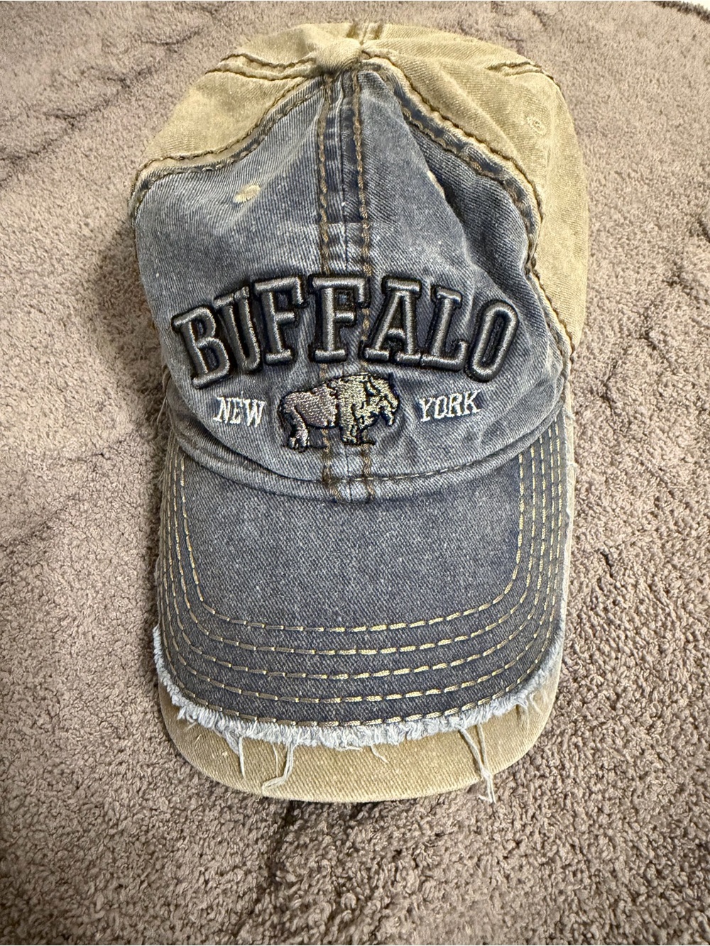 Buffalo New York Two-Tone Distressed Baseball Cap in Blue and Tan